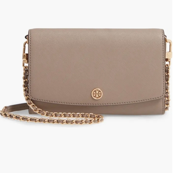 Tory Burch Handbags - NWOT Tory Burch Robinson Taupe Crossbody Bag with Gold Accents